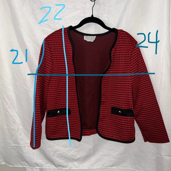 Classic Wear Red and Black Houndstooth Blazer vintage should pads open front - Picture 2 of 6